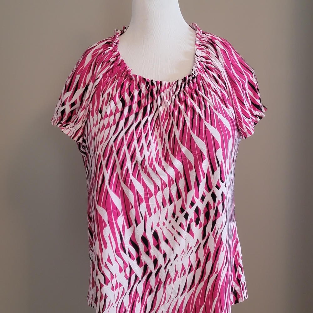 JM Collection Pink Swirl Blouse - Size Large